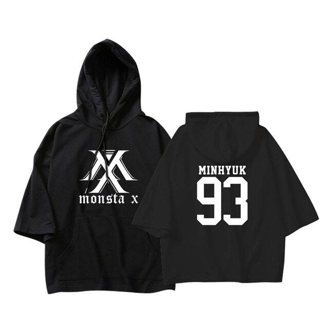 KPOP Korean Hip Hop MONSTA X I.M WONHO MINHYUK Cotton Thin Three Quarter Hoodies Pullovers Hoode Sweatshirts Fans Clothes