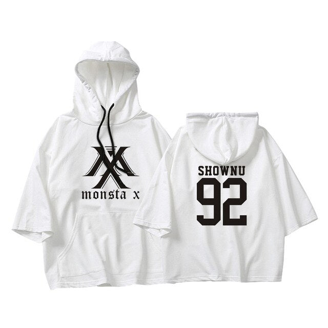 KPOP Korean Hip Hop MONSTA X I.M WONHO MINHYUK Cotton Thin Three Quarter Hoodies Pullovers Hoode Sweatshirts Fans Clothes