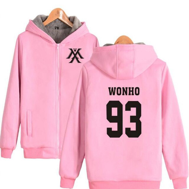 KPOP Monsta X Winter Women Jackets and Coats Korean Fashion K-POP Monsta X Warm Thick Zipper Hooded Sweatshirt K-POP Clothes