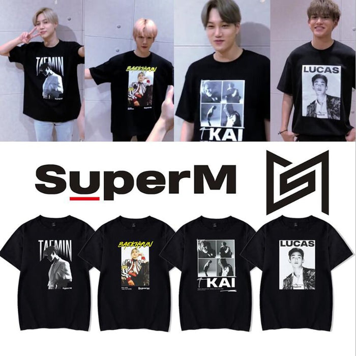 Super M T Shirt SuperM Album BAEKHYUN KAI MARK TAEMIN TAEYONG Korean Streetwear Hip Hop Short Sleeve Cotton T-Shirt Women