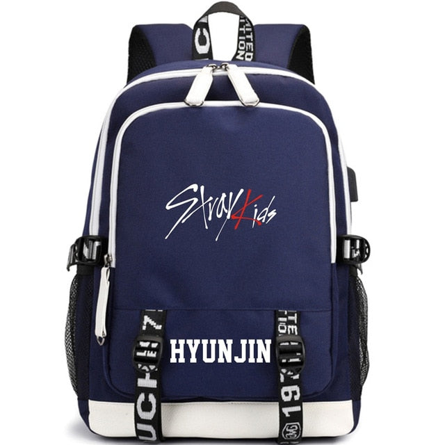 KPOP USB Stray Kids Backpack Black Blue School Bag