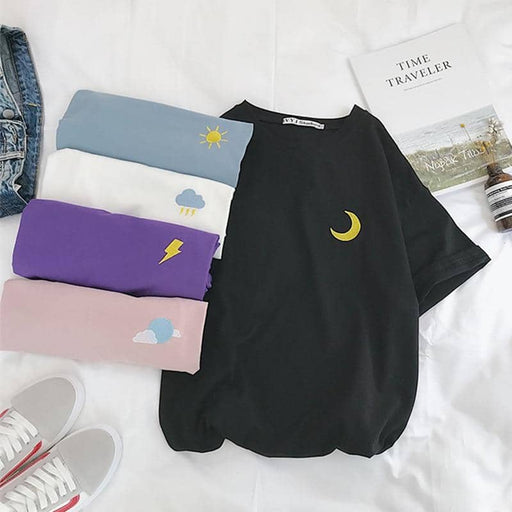 Kpopshop Originals - Korean Embroidery Loose All-match Simple T-shirts Women Candy colors - Kpopshop