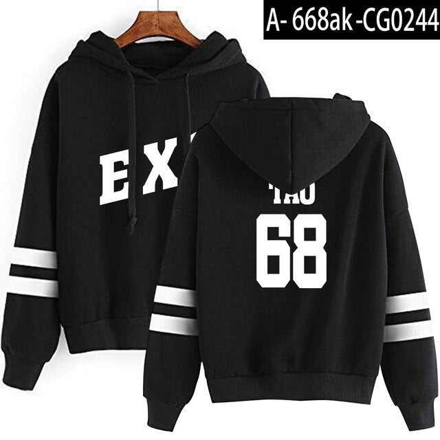 Kpop EXO Hoodies Women Casual Tracksuit Loose Hoodie Sweatshirt Number Printed Korean Loose Sweatshirts Soft Simple