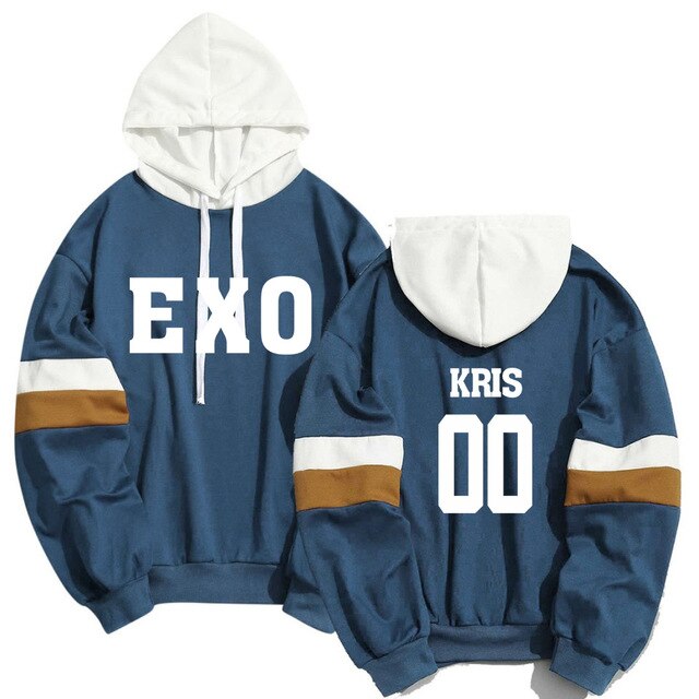Kpop EXO Member Name Print Sweatshirt Men Women Streetwear Patchwork Hoodies K-pop XIUMIN LUHAN CHANYEOL Pullover Clothes