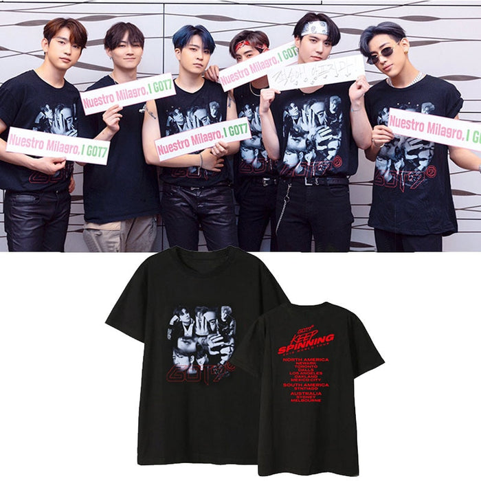 Kpop GOT7 2019 WORLD TOUR KEEP SPINNINGIN Album Shirts Hip Hop Loose Clothes Tshirt T Shirt Short Sleeve Tops T-shirt DX1123
