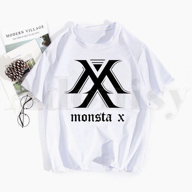 Monsta X K-pop Print T Shirts Spring Tops Tees Men Women Short Sleeve Casual T Shirt Streetwear Funny