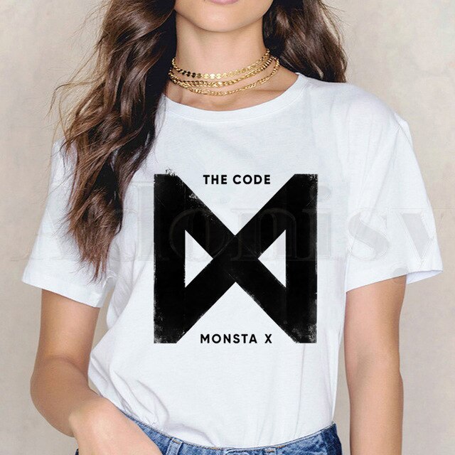 Monsta X K-pop T-shirt Casual White Tops T Shirt Women New Summer T-Shirt