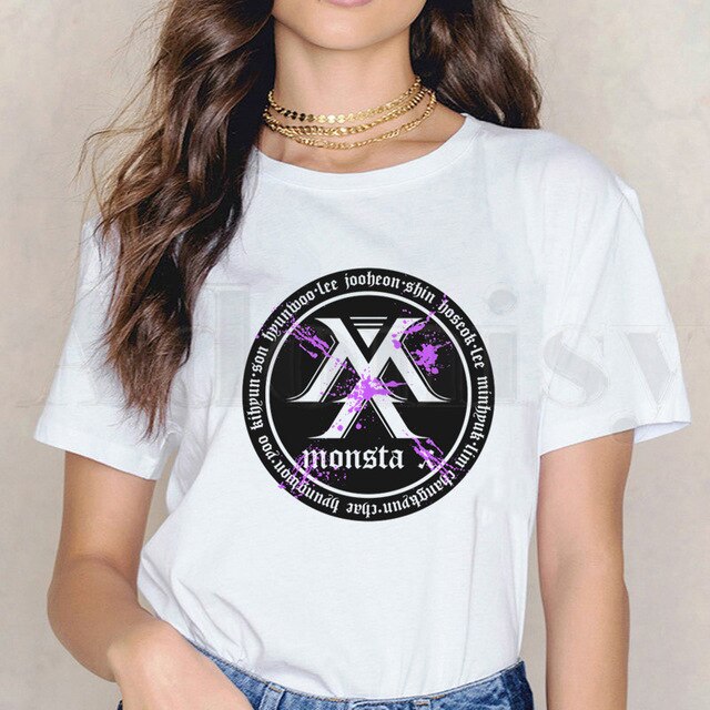 Monsta X K-pop T-shirt Casual White Tops T Shirt Women New Summer T-Shirt