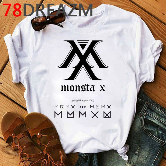 Kpop Monsta X Tops T Shirt Women Korean Clothes New Summer Top Plus Size K-pop Unisex Graphic T-shirt Female