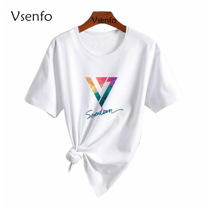 Kpop SEVENTEEN Summer Cool T-shirt Men Women White Short Sleeve Fashion Print