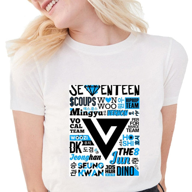 Kpop Seventeen Print T Shirt Women Summer Short Sleeve Shirt