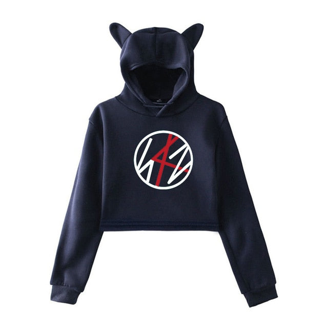 Kpop Stray Kids Cropped Hoodies Newest Fashion Cat Ear Hoodies Winter Long Sleeve Casual Pullover Straykids Hipster Coat Girls