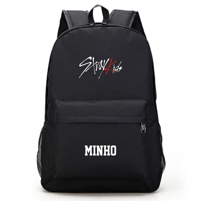 Kpop Stray kids Simple Black backpack traveling school bag Large capacity Wear-resisting polyester kpop stray kids