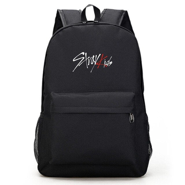 Kpop Stray kids Simple Black backpack traveling school bag Large capacity Wear-resisting polyester kpop stray kids