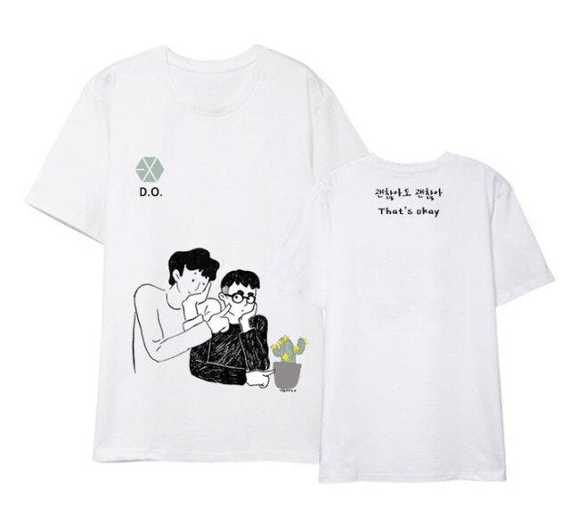 Kpop exo do d.o that's ok cartoon image printing white t shirt for summer style unisex o neck short sleeve t-shirt 3 styles