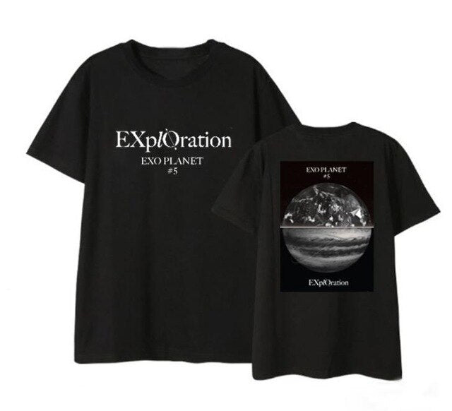Kpop EXO planet 5 exploration concert same earth printing t shirt summer style unisex black/white o neck short sleeve t-shirt