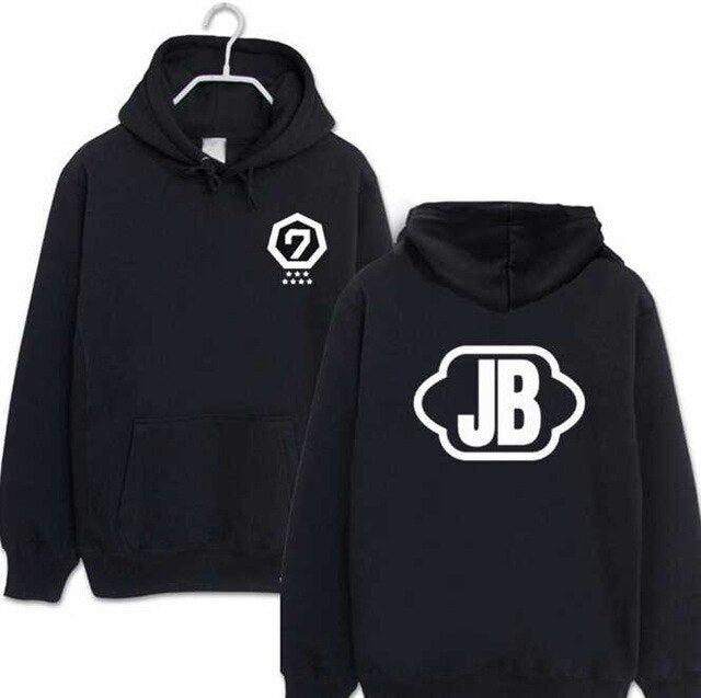 Kpop got7 member name printing black hoodie 2015 autumn men women  loose jackson mark sweatshirt pullover moletom