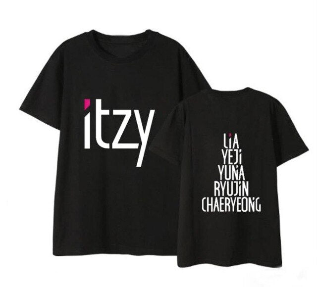 Kpop itzy member name printing black/white/grey t shirt summer style k-pop unisex o neck short sleeve t shirt S-2XL