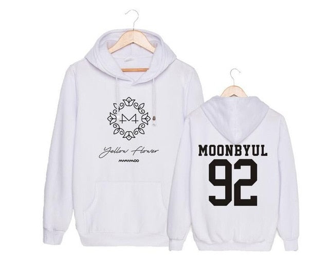 Kpop mamamoo yellow flower cover and member name printing pullover hoodie for fans unisex fleece loose sweatshirt autumn winter