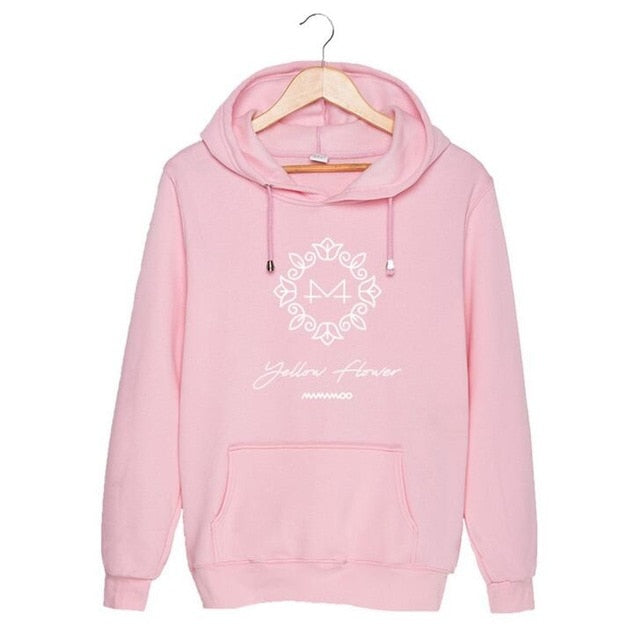Kpop mamamoo yellow flower cover and member name printing pullover hoodie for fans unisex fleece loose sweatshirt autumn winter