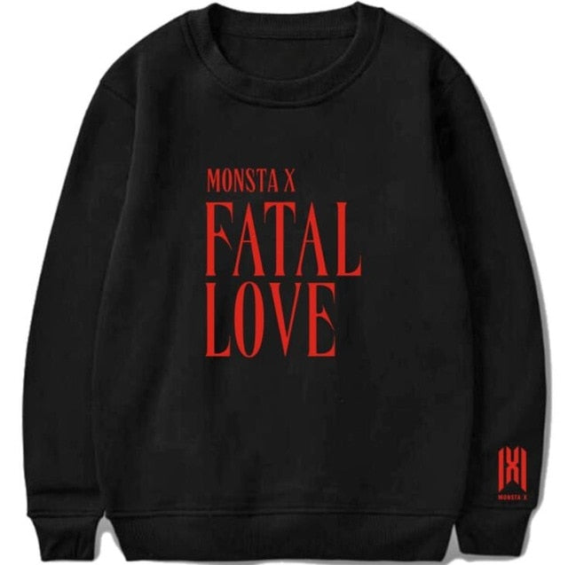 Kpop monsta x new album fatal love same printing o neck pullover hoodies unisex fashion fleece loose sweatshirt