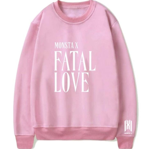Kpop monsta x new album fatal love same printing o neck pullover hoodies unisex fashion fleece loose sweatshirt