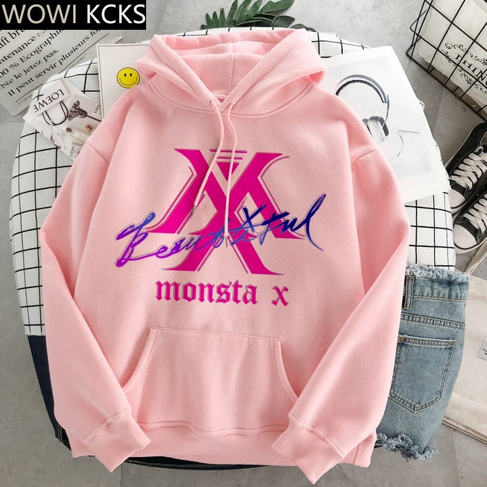 Monsta X Oversized Pullover Korean Style Hoodie Aesthetic Sweatshirt Fall 2020 Clothes Women Long Sleeve Kpop Hoodies Streetwear