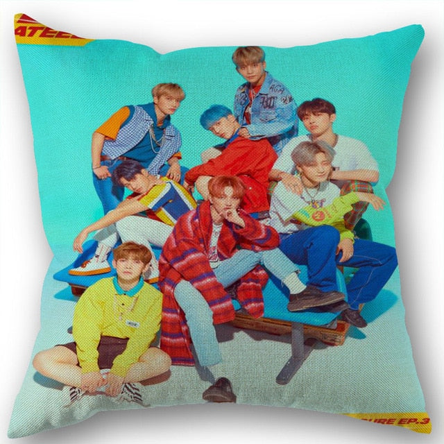 New Arrival Ateez Cotton Linen Square Zippered Pillow Cover For Office Family Customize Your Picture 45*45cm DIY