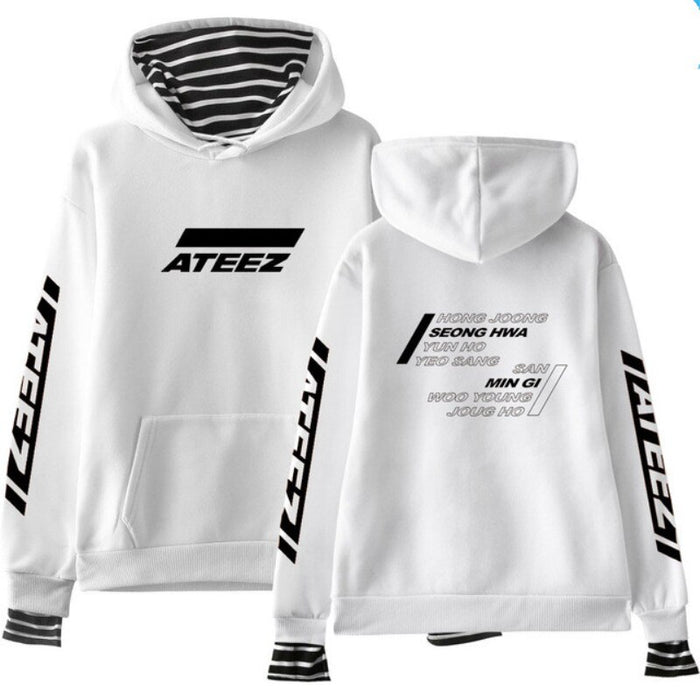 New Kpop Hoodie ATEEZ Sweatshirt Print False Two Piece Casual Hoodies Women Fashion Sweatshirts Wooyoung Mingi Pullovers Coats