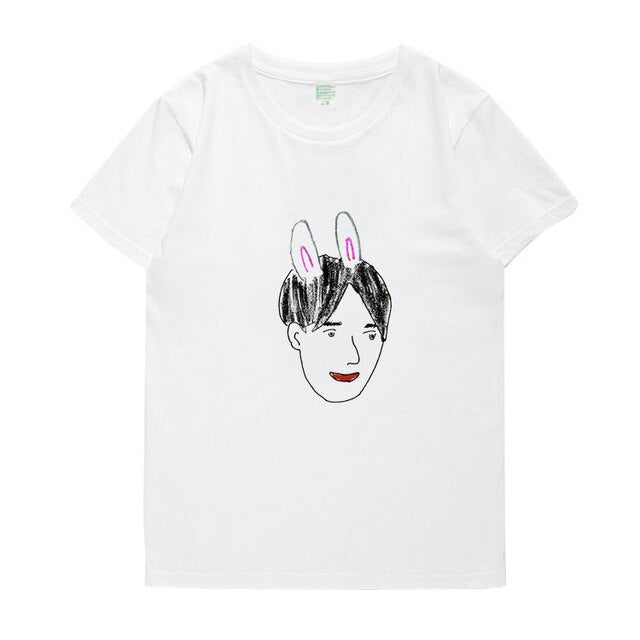 New 2021 EXO suho self portrait same printing o neck short sleeve t-shirt for summer unisex fashion kpop t shirt