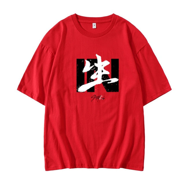 New arrival kpop straykids in album same printing dropped shoulder sleeve t shirt unisex stray kids t-shirt for summer
