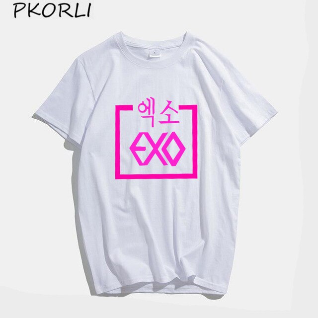 ROSE EXO Kpop T Shirt Women Men Fashion Summer Women's Cotton T-shirt Lady Girls Korean Style Tshirt Blsck White Tops