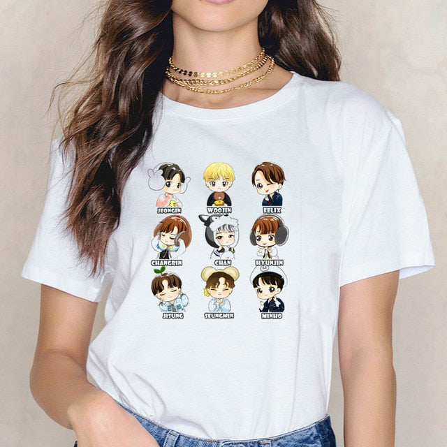 Stray Kids Kpop T-shirt Women Plus Size Vogue Funny T Shirts Shirt StrayKids Female T-Shirt