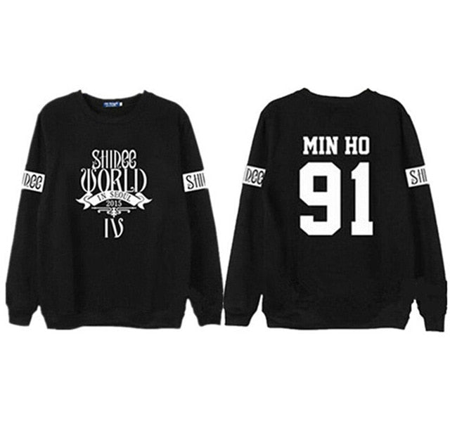 Shinee concert fans supportive hoodies kpop taemin min ho o neck black white sweatshirt pullover
