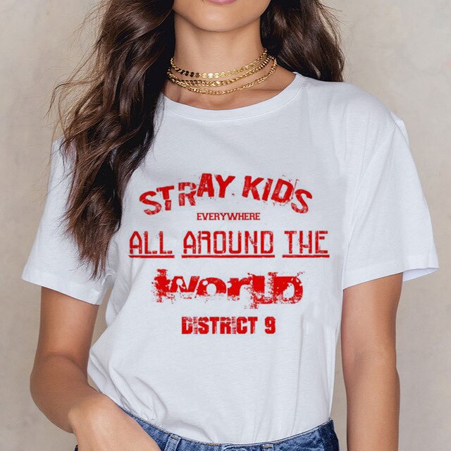 Stray Kids Casual Short Sleeve T Shirt Women Vintage Ullzang Mlroh T-shirt New Album Fan Tshirt 90s Korean Tops Female
