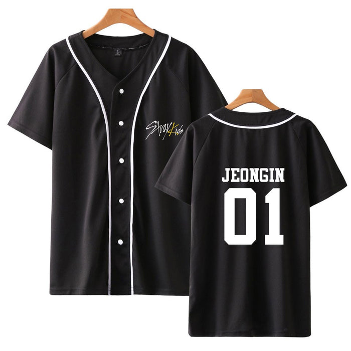 Summer Kpop Stray Kids Yellow Wood V-neck Baseball Tee Printed Short Sleeve Harajuku Casual Fashion Soft 2021