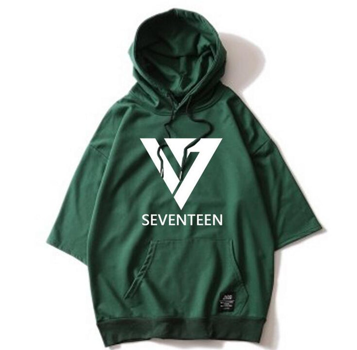 Summer style fashion seventeen  logo printing hooded short sleeve t shirt for kpop fans