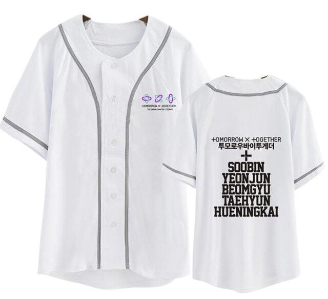 Summer style kpop txt eternity album same member name printing baseball t shirt unisex fashion short sleeve t-shirt