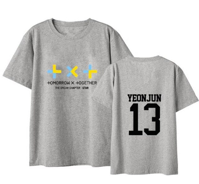 Summer style kpop TXT member name printing short sleeve t shirt for fans unisex fashion o neck loose t-shirt 4 colors