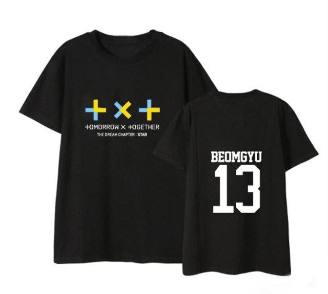 Summer style kpop TXT member name printing short sleeve t shirt for fans unisex fashion o neck loose t-shirt 4 colors