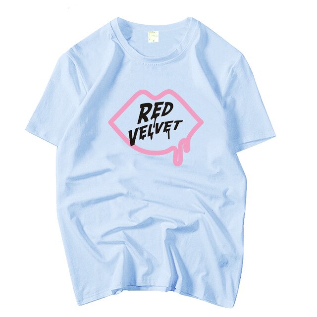 Summer style unisex Red Velvet pink lips printing fashion t shirt for summer K-Pop girls women o neck short sleeve t-shirt