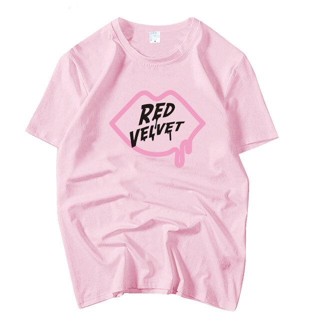 Summer style unisex Red Velvet pink lips printing fashion t shirt for summer K-Pop girls women o neck short sleeve t-shirt