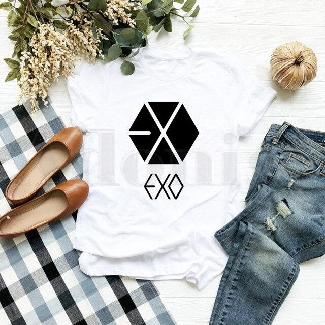 EXO Female Short Sleeve T-shirt Summer Clothes Exo New Korean Kpop Women T Shirt Woman Clothes