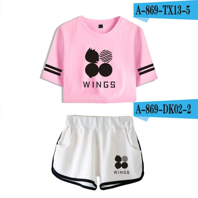 White beach suit Butter WINGS girl Tracksuit Two Piece Set Kpop Sexy short tshirt Tops+shorts Outfits Summer Women Sets Y2K Suit