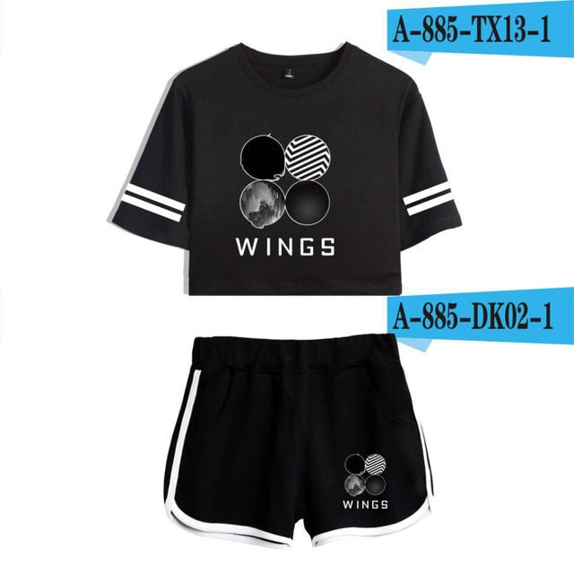 White beach suit Butter WINGS girl Tracksuit Two Piece Set Kpop Sexy short tshirt Tops+shorts Outfits Summer Women Sets Y2K Suit