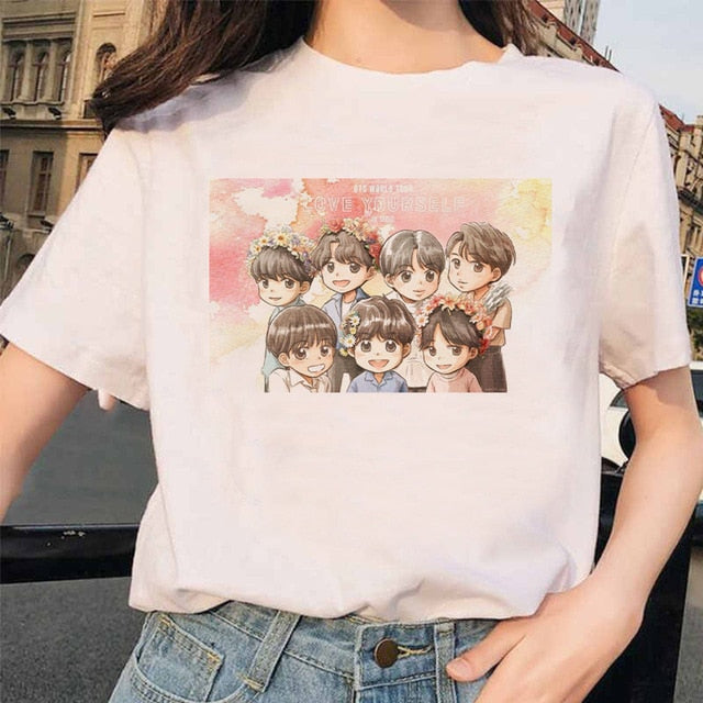 bangtan boys Print T-Shirt JIN SUGA J HOPE JIMIN V JUNGKOOK Top Tshirt Cartoon Girl Top T-Shirt korean style tshirt female