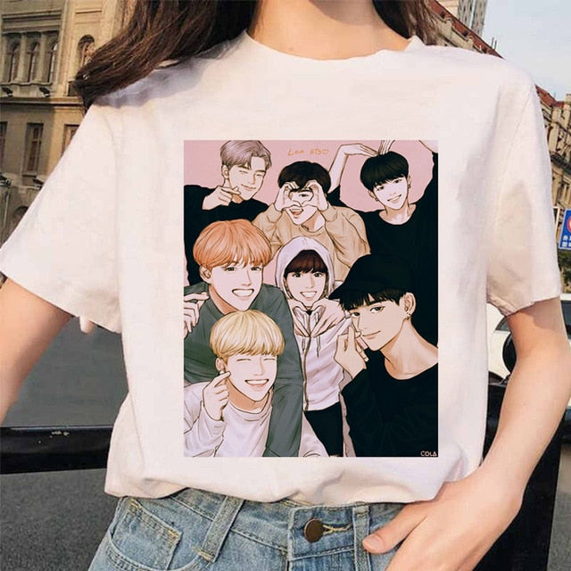 bangtan boys Print T-Shirt JIN SUGA J HOPE JIMIN V JUNGKOOK Top Tshirt Cartoon Girl Top T-Shirt korean style tshirt female