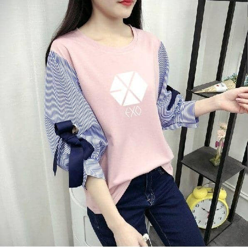 Kpop Newest kpop EXO 2019 new Spring summer Korean loose wild fake two T-shirt female streetwear fashion striped t shirt women Harajuku tops that you'll fall in love with. At an affordable price at KPOPSHOP, We sell a variety of kpop EXO 2019 new Spring summer Korean loose wild fake two T-shirt female streetwear fashion striped t shirt women Harajuku tops with Free Shipping.