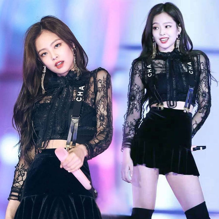 kpop IU Lee Ji Eun Casual Black lace short skirt set Women Two Piece 2021 New Summer Sexy two piece dress set female clothes