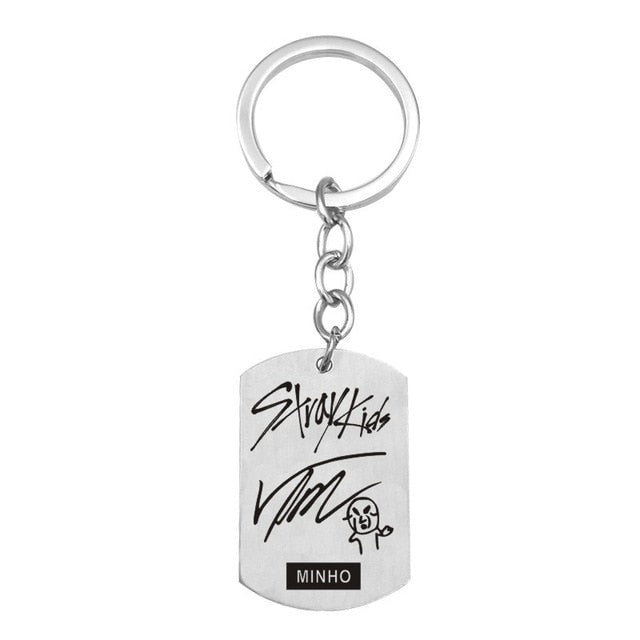 Kpop Stray Kids keychains stainless steel Member Funny signature key ring pendant key chain